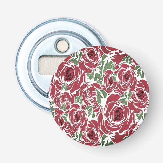 Ouderwetse Roospatroon Romantisch Bloemendesign Button Flesopener (Voorkant)