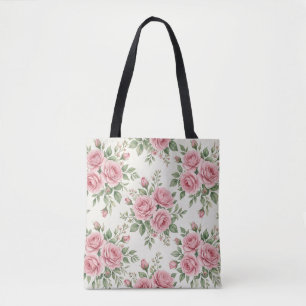 Ouderwetse Roze Aquarelrozen Bloemloze Naadloze Tote Bag