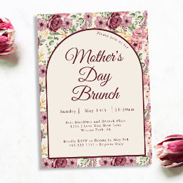 Ouderwetse Roze Bloemen Moederdag Brunch Kaart