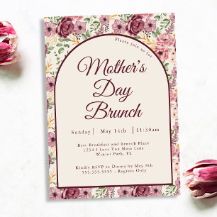 Ouderwetse Roze Bloemen Moederdag Brunch Kaart