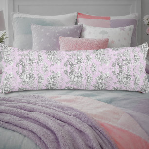 Ouderwetse roze bloemen toile de jouy Bruidsdouche Lichaamskussen