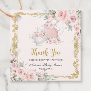 Ouderwetse Roze Bloemige Theekransje Baby Shower Bedankjes Labels