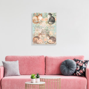 Ouderwetse Roze Bloemige Tuin Katten Pangur Bán Canvas Afdruk