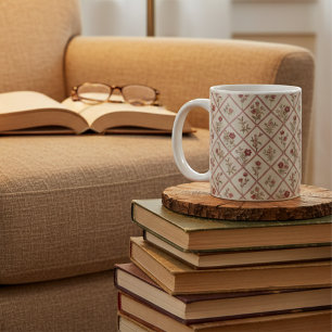 Ouderwetse roze bloemmotief met traliewerkpatroon koffiemok