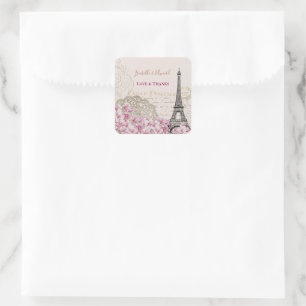 Ouderwetse Roze Bloesems Parijs Eiffeltoren Trouw  Vierkante Sticker