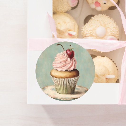 Ouderwetse Roze Franse Cupcake Verjaardag Thee Fee Ronde Sticker