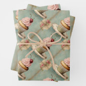 Ouderwetse Roze Franse Cupcake Verjaardags Thee Fe Inpakpapier Vel (In situ)