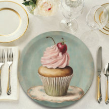 Ouderwetse Roze Franse Cupcake Verjaardags Theepar