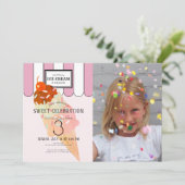 Ouderwetse roze ijssalon foto verjaardag kaart (Staand voorkant)