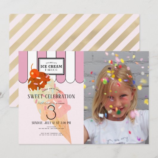 Ouderwetse roze ijssalon foto verjaardag kaart (Voorkant / Achterkant)