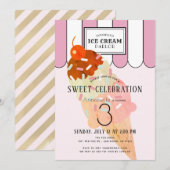 Ouderwetse roze ijssalon verjaardag kaart (Voorkant / Achterkant)