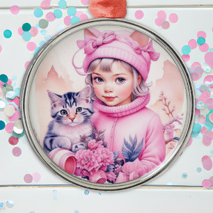 Ouderwetse Roze Kerst voor Kleine Meisjes Metalen Ornament