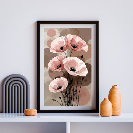 Ouderwetse Roze Klaproos Boeket Foto Afdruk