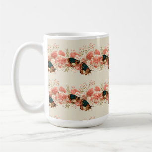 Ouderwetse roze lentebloemen met vlinders koffiemok