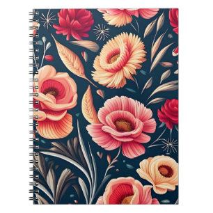 Ouderwetse roze, oranje en rode bloempatroon notitieboek