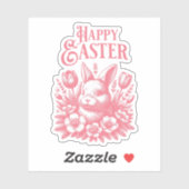 Ouderwetse roze paashaas sticker (Vel)