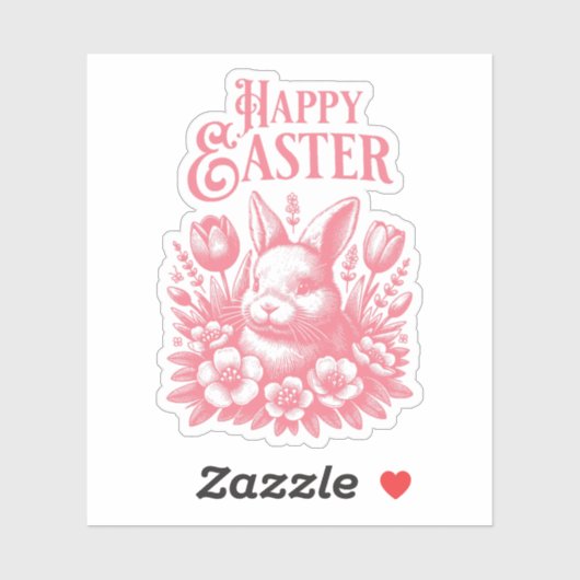 Ouderwetse roze paashaas sticker (Vel)