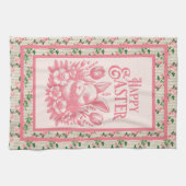 Ouderwetse roze paashaas theedoek (Horizontaal)