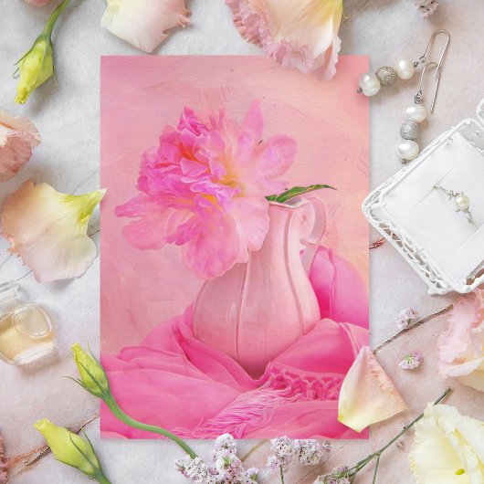 Ouderwetse Roze Pioen Postkaart