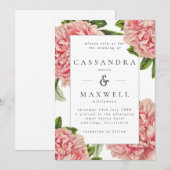 Ouderwetse Roze Pioenrozen Botanische Waterverf Br Kaart (Voorkant / Achterkant)