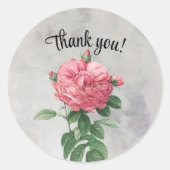 Ouderwetse Roze Roos Bedankt Sticker Zegel (Voorkant)