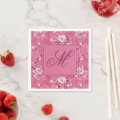 Ouderwetse roze roos bloemig monogram servet (Insitu)