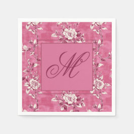 Ouderwetse roze roos bloemig monogram servet