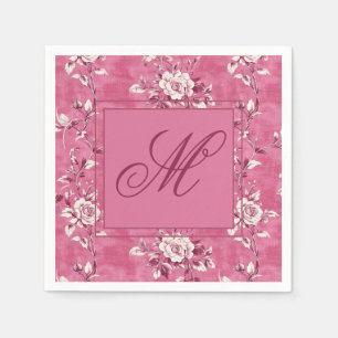 Ouderwetse roze roos bloemig monogram servet