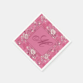 Ouderwetse roze roos bloemig monogram servet (Hoek)