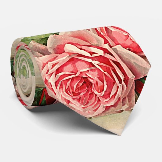 Ouderwetse Roze Roos Bloempatroon Stropdas (Opgerold)