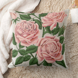 Ouderwetse Roze Roos Botanische Cottagecore Kunst Kussen