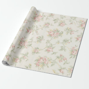 Ouderwetse Roze Roos Cottagecore Bloempatroon Cadeaupapier