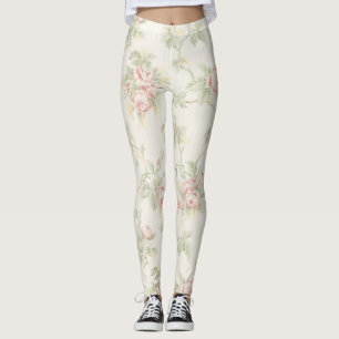 Ouderwetse Roze Roos Cottagecore Bloempatroon Leggings