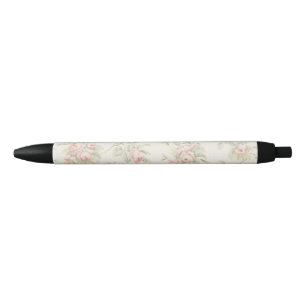 Ouderwetse Roze Roos Cottagecore Bloempatroon Zwarte Inkt Pen