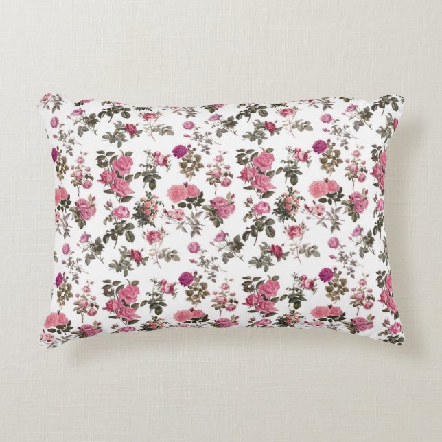 Ouderwetse Roze Rozen Accent Kussen (Voorkant)