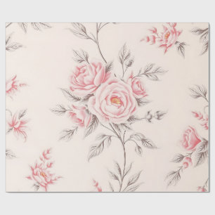 Ouderwetse Roze Rozen Bloempatroon Cadeaupapier