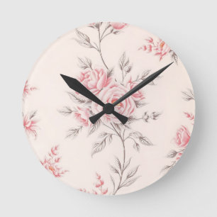 Ouderwetse Roze Rozen Bloempatroon Ronde Klok