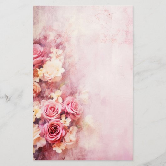 Ouderwetse Roze Rozen Briefpapier (Voorkant)