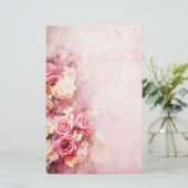 Ouderwetse Roze Rozen Briefpapier (Staand voorkant)