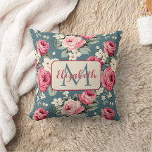 Ouderwetse roze rozen op diepblauw monogram