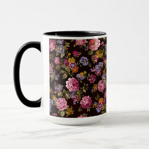 Ouderwetse Roze Rozen op Zwart Mok