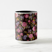 Ouderwetse Roze Rozen op Zwart Mok (Midden)