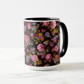 Ouderwetse Roze Rozen op Zwart Mok (Voorkant rechts)
