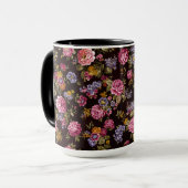 Ouderwetse Roze Rozen op Zwart Mok (Voorkant links)