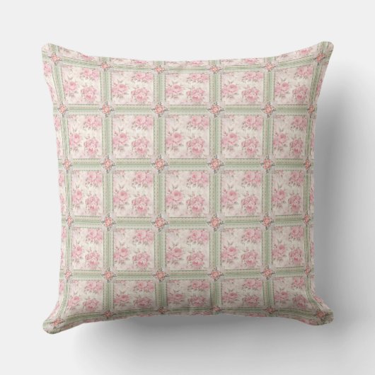 Ouderwetse Roze Rozen Patchwork Kussen (Achterkant)