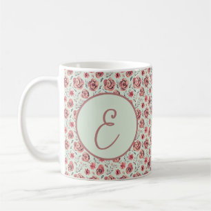 Ouderwetse roze rozen patroon monogram koffiemok