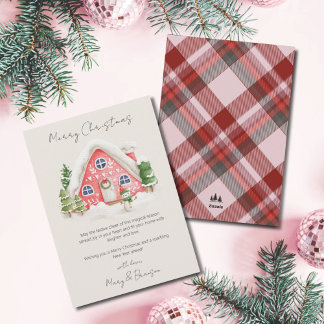 Ouderwetse Roze Script Dorp Niet-Foto Kerstmis Feestdagenkaart