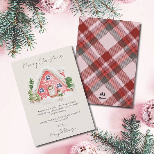 Ouderwetse Roze Script Dorp Niet-Foto Kerstmis Feestdagenkaart