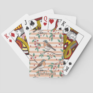 Ouderwetse Rozekleurig Zangvogel Bes Tak Patroon Pokerkaarten