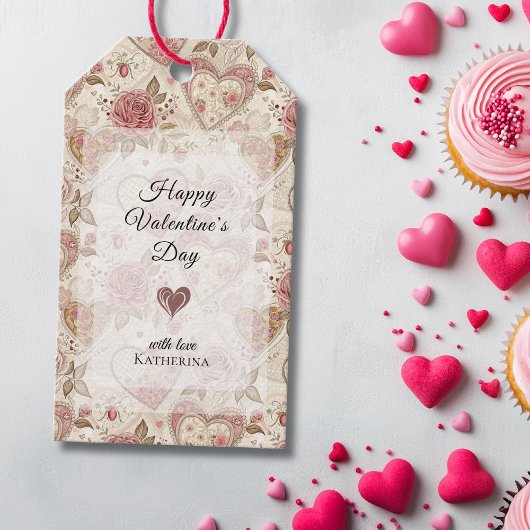 Ouderwetse rozen Fijne Valentijnsdag Cadeaulabel